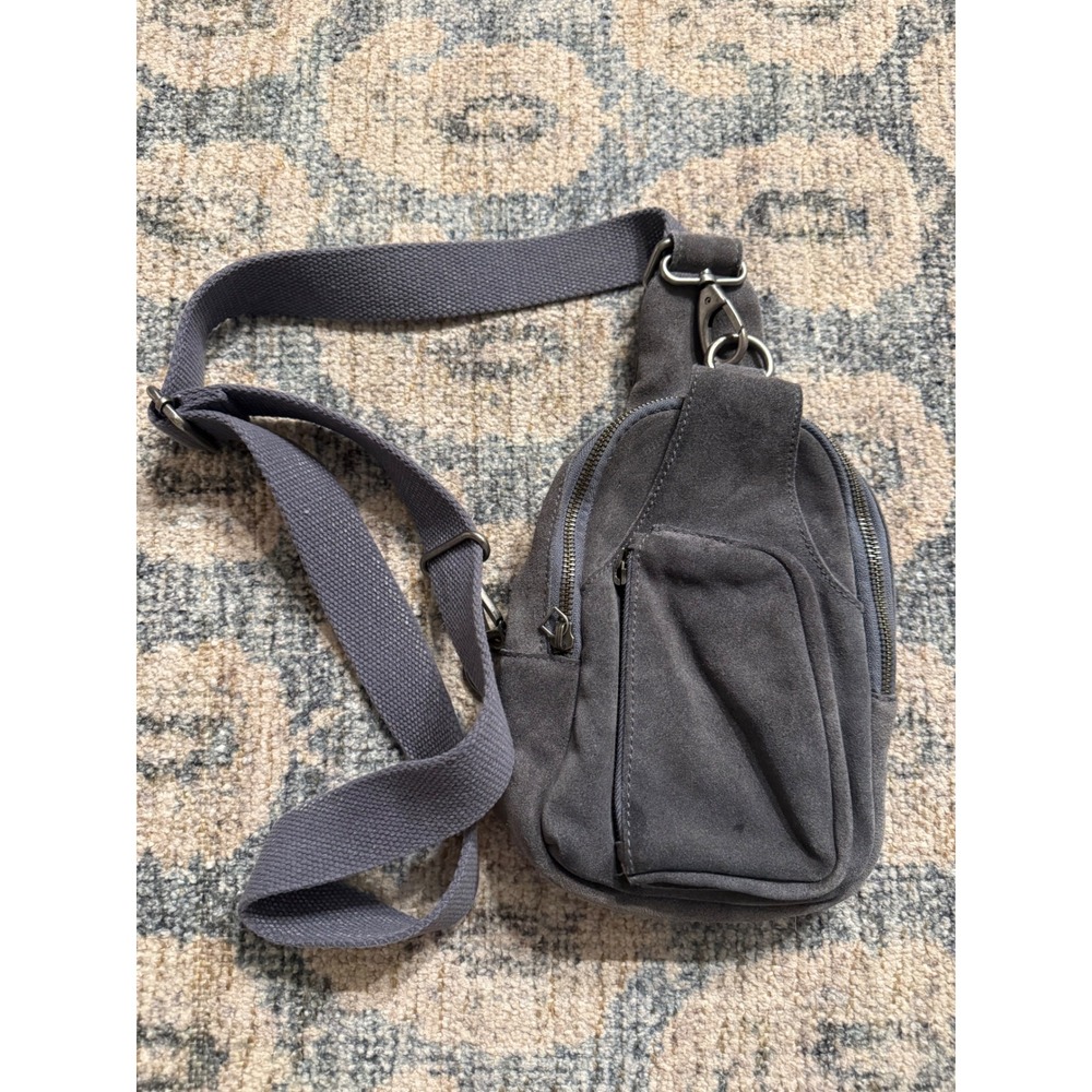 Free People Gray Suede Crossbody Sling Bag